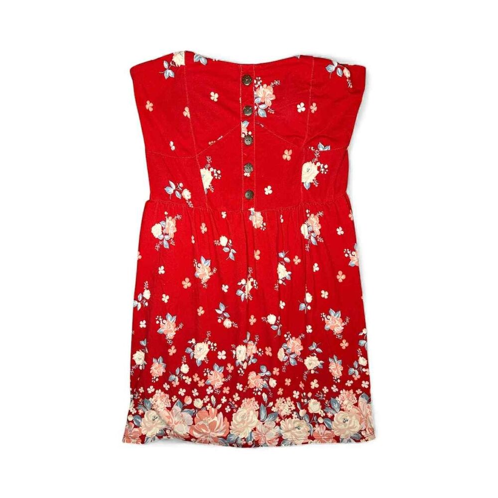 Women's No Boundaries Strapless Smocked Floral Print Dress Button Size XL 15-17